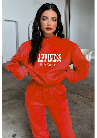 Happiness Eşofman Takımı Sweatshirt Jogger - Kırmızı Baskılı Oversize Şardonlu Kapüşonlu Bordo Happiness Eşofman Takımı Sweatshirt Jogger - Kırmızı Baskılı Oversize Şardonlu Kapüşonlu Bordo
