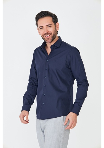 White Stone Lacivert Dynamic Fit Uzun Kollu Erkek Gömlek
