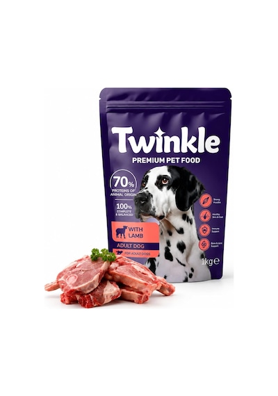 Twinkle Kuzulu Yetişkin Köpek Maması 1 Kg - Kuzu Etli Kuru Köpek Maması -%70 Hayvansal Protein - Tam Ve Dengeli Beslenme - Tüy Ve Deri Desteği