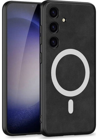 Galaxy S24 Kılıf M-safe Şarj Özellikli Deri Tasarımlı Zore Kıpta Nubuk Kapak Siyah
