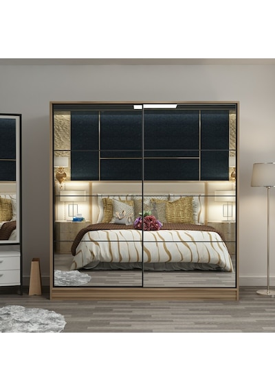 Minarmobilya Minar Kale 2 Kapaklı Aynalı Sürgülü Dolap 180 Cm - Dore (541417070)