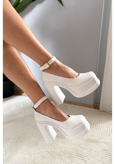 Preshley Kadın Elanor Beyaz Bilekten Bağlamal 12 Cm Platform Topuklu Ayakkabı