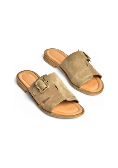 Fox Shoes Y944791002 Vizon Hakiki Deri Süet Kadın Terlik
