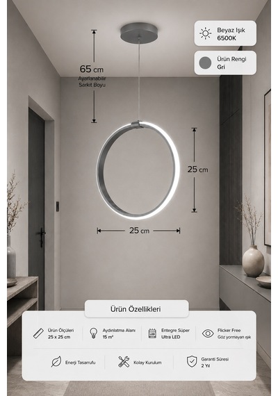 Raven Led Sarkıt Avize Beyaz Işık Gri