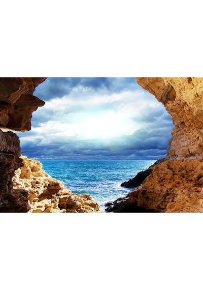 3 Boyutlu Mağara Ve Deniz Manzarası Duvar Kağıdı