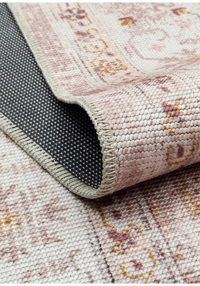 Eko Halı Elista Els 201 Cream Beige Kaydırmaz Yıkanabilir Vintage Desenli Kilim Krem Bej
