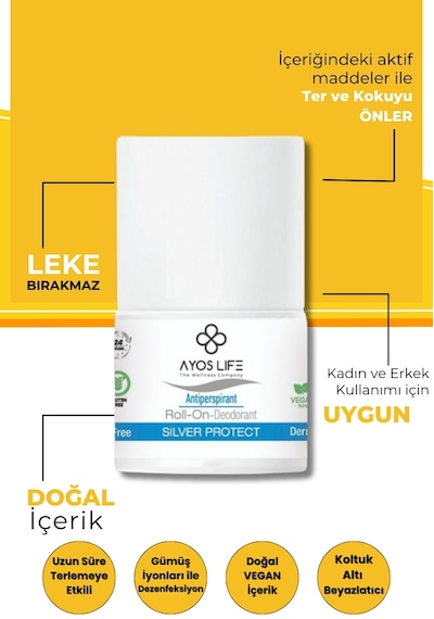 Ayos Life Silver Protect Ter Önleyici ve Beyazlatıcı Roll-On Deodorant 50 ML