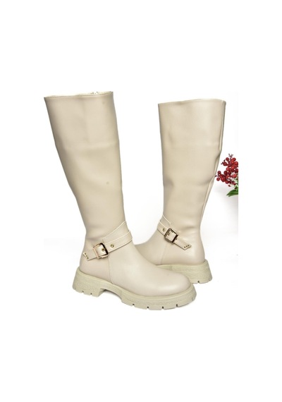 Fox Shoes R518096809 Bej Fermuarlı Alçak Topuklu Kadın Çizme Bej