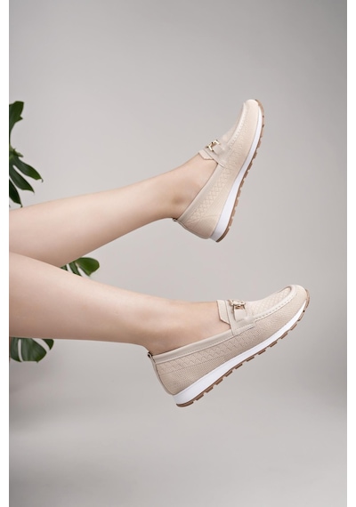Nesilshoes Nesil Shoes Wiss 0272 Bej Triko Örgü Kadın Ayakkabı