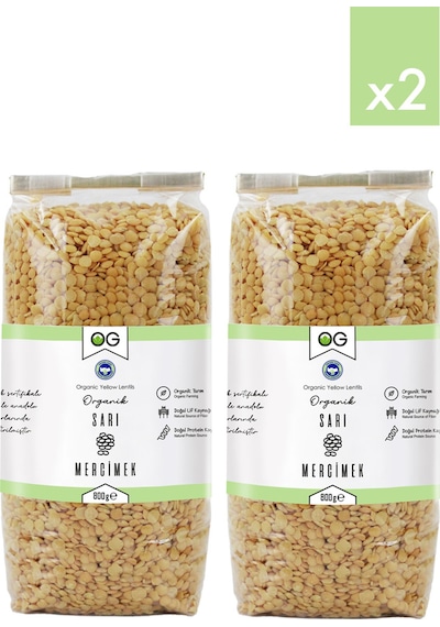 2 Li Organik Sarı Mercimek 800 Gr