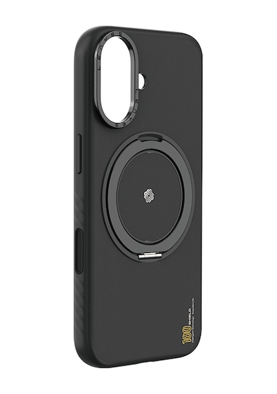 Apple Uyumlu iPhone 17  Kılıf M-safe Şarj Özellikli Metal Standlı Lenyes Ck225 Kevlar Kapak Siyah Siyah