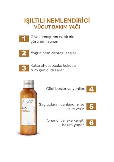 Sinoz No:16 Mucizevi Işıltılı Saç Ve Vücut Bakım Yağı - Parıltılı Nemlendirici Bakım 100 Ml