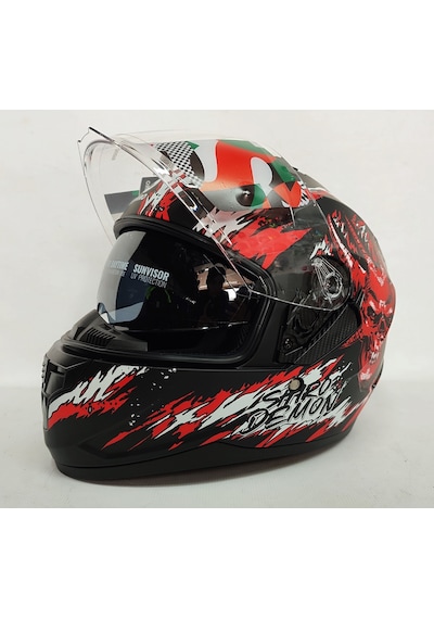 Shiro SH-667 Demon Güneş Vizörlü Kapalı Kask Kırmızı - Siyah