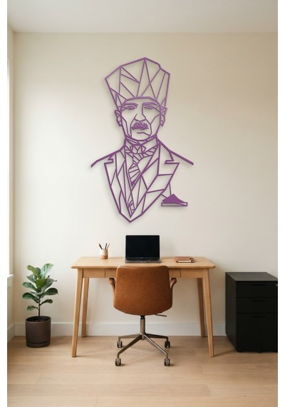 Atatürk Çizgi Metal Duvar Tablosu - Duvar Sanatı - Duvar Dekoru - Mor