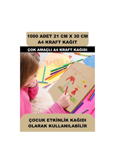 1000 Adet A4 Kraft Kağıt 21x30 100 Gr. Yazıcı Uyumlu, Vintage Resim Kağıdı, Çocuk Etkinlik Kağıdı