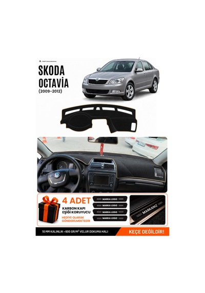 Skoda Octavia 2009-2012 Uyumlu Torpido Koruma, Torpido Örtüsü, Torpido Kılıfı - Siyah Bej