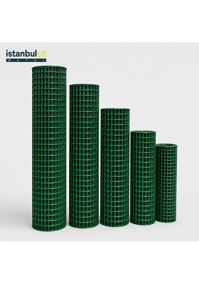 İstanbul Çit Metal Pvc Puntalı Tel 0,70 Mm 12x12 Mm Göz Aralığı Kaynaklı Bahçe Çiti Kafes Teli Yeşil