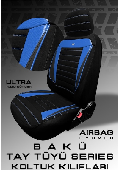 Mitsubishi Space Star Hatcback Diğer 2013-2018 Uy Tegin Pulse Serisi Raşel Siyah Mavi Koltuk Kılıfı