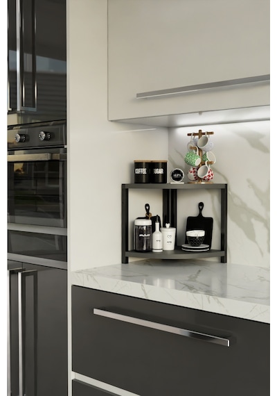 İki Raflı Mutfak Köşe Oval Düzenleyici Raf Metal Gövdeli Çok Amaçlı Mutfak Standı Baharatlık Antrasit İki Raflı Mutfak Köşe Oval Düzenleyici Raf Metal Gövdeli Çok Amaçlı Mutfak Standı Baharatlık Antrasit