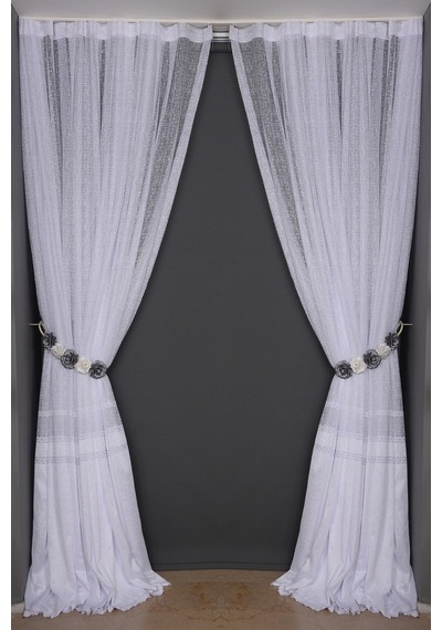 X Model Beyaz Renk Dikilmiş Pileli Fon Perde 300x260 Cm