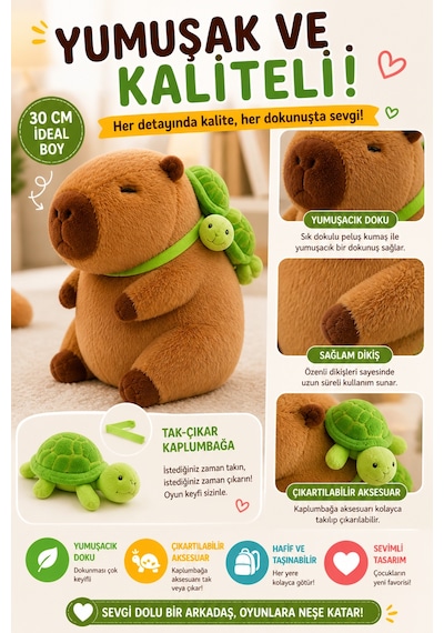 30 Cm Koyu Kahverengi Sırt Çantalı Capybara Peluş Oyuncak Yumuşak Dolgu Sevimli Maskot
