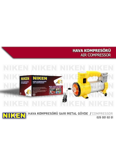 Niken Metal Gövdeli Sarı ışıklı Mini Oto Araç Hava Kompresörü 12V