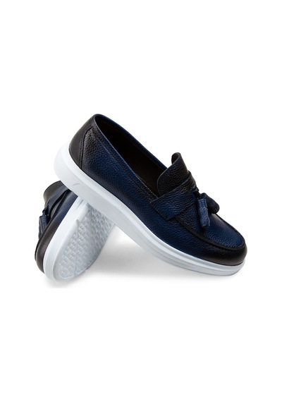 Deery Hakiki Deri Mavi Comfort Püsküllü Erkek Loafer - 01587mmvıp06 Mavi
