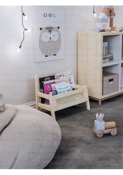 Baby Shark Hazeranlı Masif Ahşap Montessori Bank Kitaplık Ve Hazeran Dergilik Ahşap