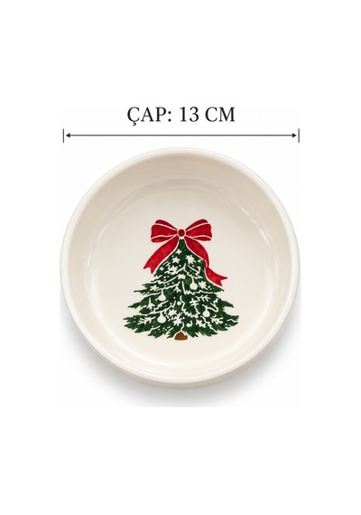 Merry Christmas 4 Parça 13 Cm Seramik Çerezlik & Sosluk Kase Kahvaltılık Sunumluk Beyaz