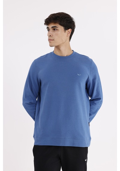 Rowinger Yatay Dokulu Ottoman Yüzey Tonal Logo Detaylı Bisiklet Yaka Standart Kalıp Sweatshirt İndigo Rowinger Yatay Dokulu Ottoman Yüzey Tonal Logo Detaylı Bisiklet Yaka Standart Kalıp Sweatshirt İndigo