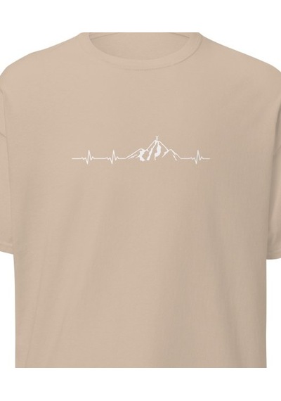 Wildstyle Dağ Kalp Atışı Çizgi Doğa Macera Dağcı Baskılı Unisex Pamuklu Tişört Camel