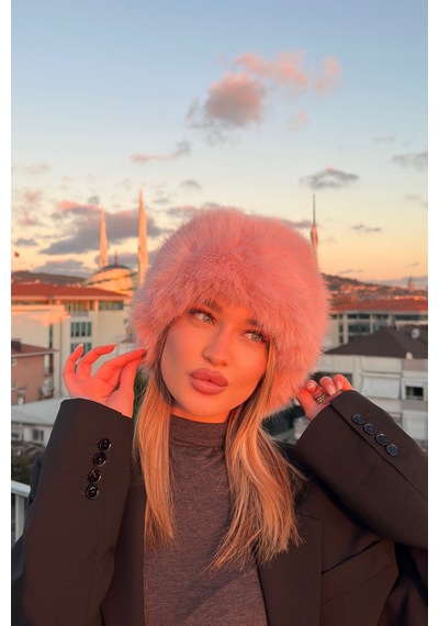 Mollycrush Elit Rus Slav Tarzı Suni Kürklü I Çi Deri Peluş Tüylü Kadın Kalpak Şapka Pembe