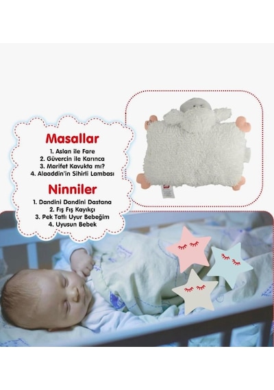 Küçük Masal Anlatan Yastık Kuzucuk Pilli Sesli 4 Masal 4 Ninni Anlatan Uyku Arkadaşı Oyuncak Peluş