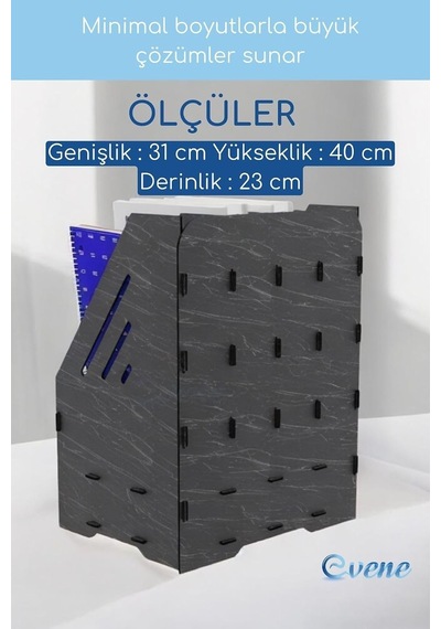 Tr Dosya Düzenleyici Masa Üstü Organizer Ahşap Evrak Rafı Siyah Mermer Renk Model 7, Eorganizer7 Genel