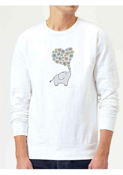 Kawaii Baby Elephants 2 Baskılı Beyaz Erkek Örme Sweatshirt