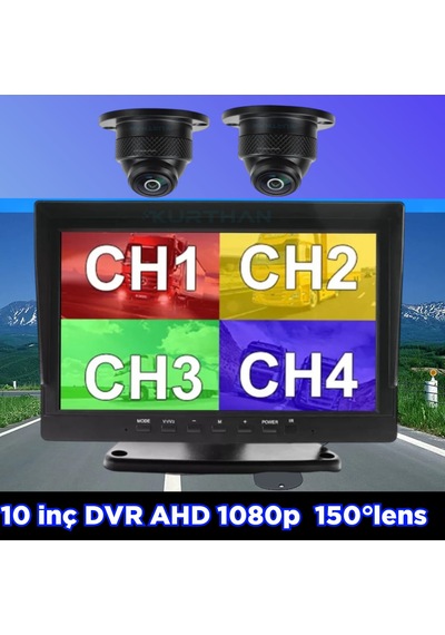 10'' Dvr Ekran 2 Adet 150 Derece Ahd 1080p Ultra Mini Kamera 12 V