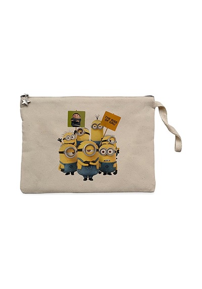 Minions Banner Krem Clutch Astarlı Cüzdan / El Çantası Krem
