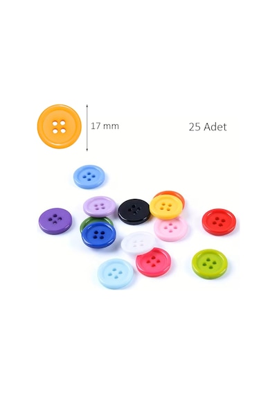 Yuvarlak Renkli Düğme Rengarenk Düğme 1,7 Cm - 25 Adet