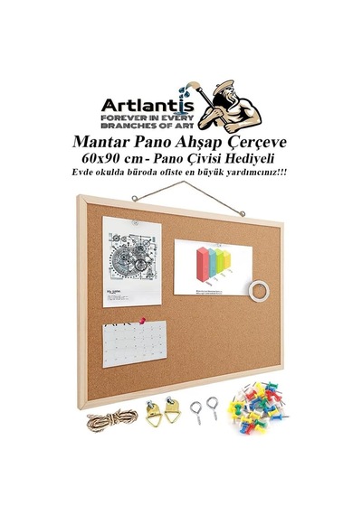 Mantar Pano Ahşap Çerçeve 60x90 Cm 1 Adet Harita Çivisi Hediyeli Duvara Monte Mantar Çerçeve Evde Okulda Büroda O Diğer