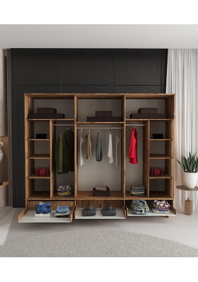 Mila 6 Kapaklı Çekmeceli Gardırop - Tamamı Mdf Yeşil