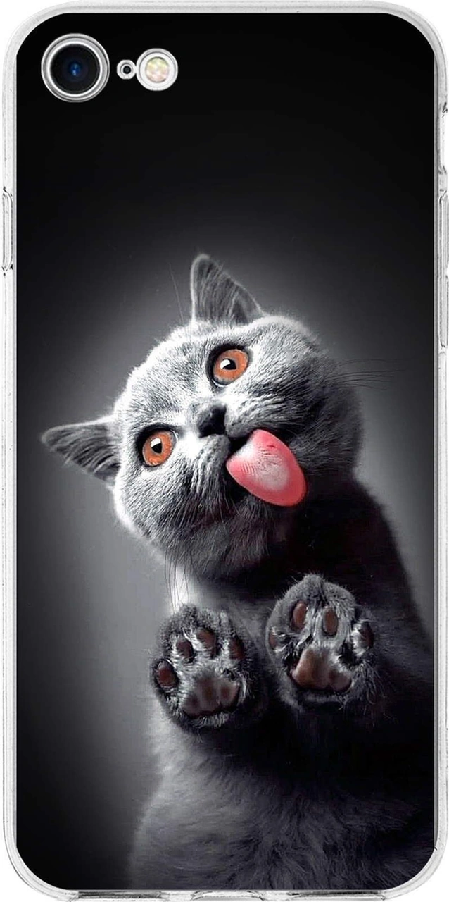 Apple Uyumlu iPhone Se İle 1mm Slim Fit Kedi 2 050c Baskılı Şeffaf Kılıf