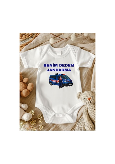 Lupi Benim Dedem Jandarma Yazılı Bebek Zıbın ekru