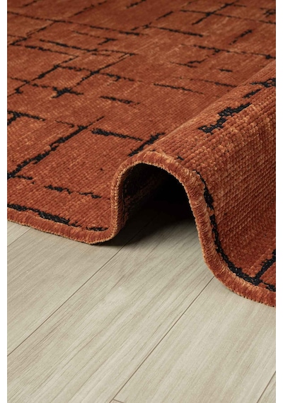 Gaia Kiremit Halı Yıkanabilir Kaymaz Taban Şönil Kilim Dokuma Pamuk Taban Kilim 10118 Kiremit