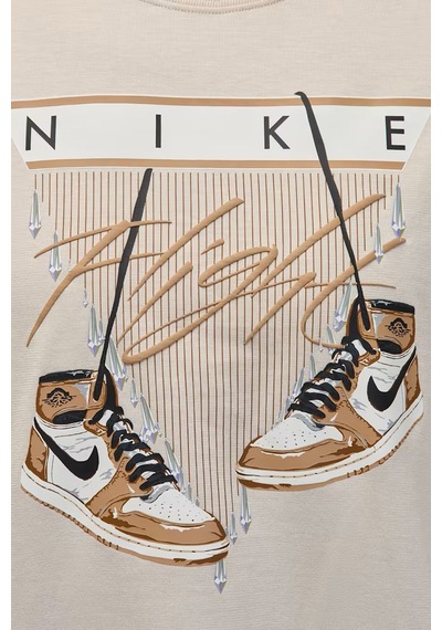 Nike Jordan Flight Women's Oversized T-shirt Kadın Grafik Logo Pamuklu Tişört Krem