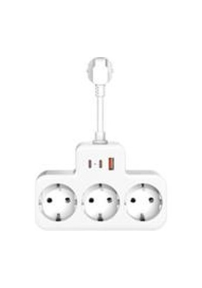 S-link Prz07 Beyaz 3 Soketli 15mm 1 Usb 2 Type-c Pd20w 1050 Joule Bakır Kablolu Akım Korumalı Priz 0