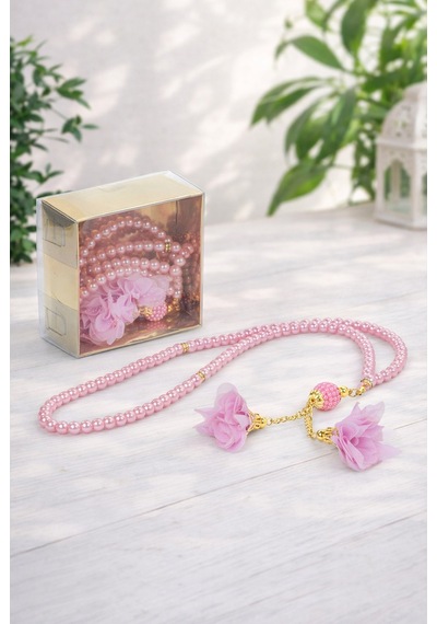 Güllü İnci Görünümlü Tesbih - Kutulu - Hediyelik - Pembe