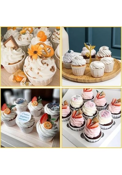 50'li Beyaz Muffin Kek Kalıbı, Kek Kapsülü Cupcake Kalıbı, Airfryer Uyumlu Çok Renkli