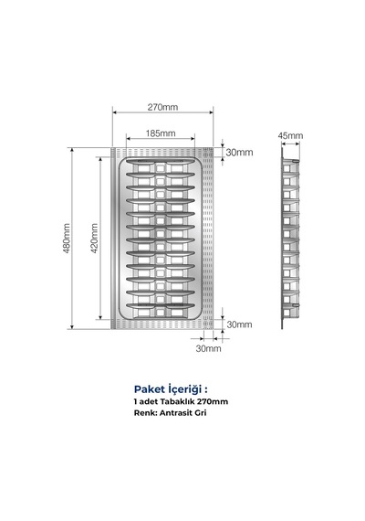 Çekmece Içi Tabaklık 27cmx48cm, Antresit 3cm En Ve 6 Cm Boydan Kesilebilir Belirtilmemiş