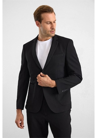 Süvari Siyah Slim Mono Yaka Düz Torba Cep 6 Drop Takım Elbise Stk1006900007-s09