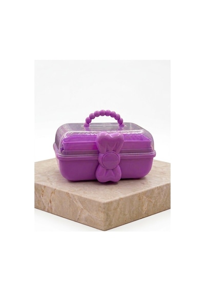 Çocuk Takı Ve Toka Organizeri Otomatik Açılır Katlı Düzenleyici Kutu 27x15x15 Cm Pembe Taşınabilir Çok Bölmeli Saklama Çantası Mor